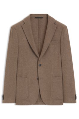 Slim-fit blazer in washable performance-stretch flannel, Light Brown