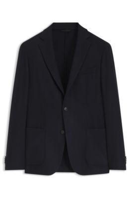 Slim-fit blazer in washable performance-stretch flannel, Dark Blue