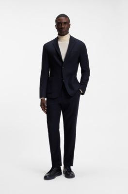 Slim-fit blazer in washable performance-stretch flannel, Dark Blue