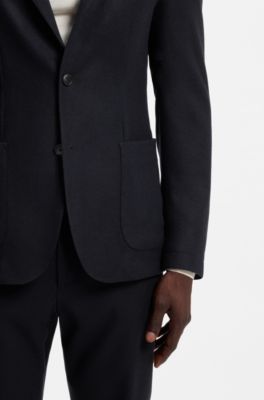Slim-fit blazer in washable performance-stretch flannel, Dark Blue