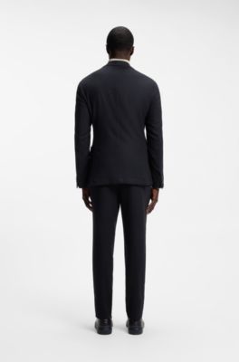 Slim-fit blazer in washable performance-stretch flannel, Dark Blue