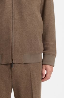 Slim-fit zip-up jacket in virgin wool flannel, Light Brown