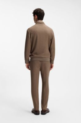 Slim-fit zip-up jacket in virgin wool flannel, Light Brown