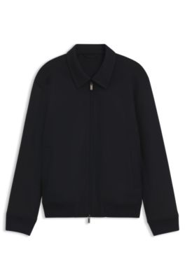 Slim-fit zip-up jacket in virgin wool flannel, Dark Blue