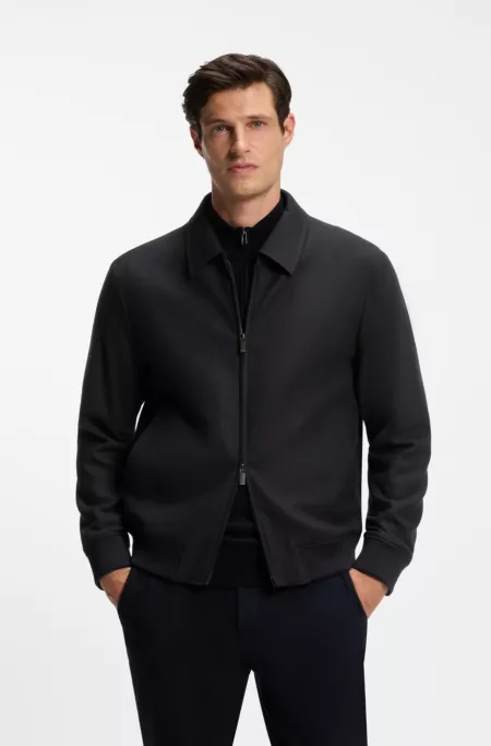 Slim-fit zip-up jacket in virgin wool flannel