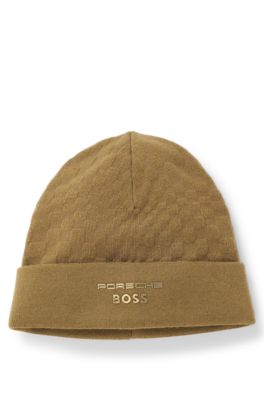 Porsche x BOSS beanie hat with Pasha check, Brown