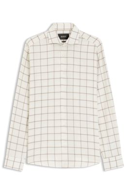 Regular-fit shirt in checked cotton flannel, Light Beige