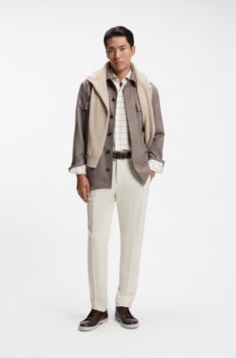 Camisa regular fit de franela de algod&oacute;n a cuadros, Beige claro
