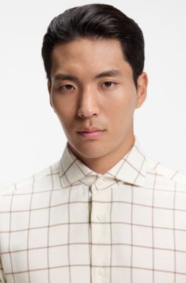 Regular-fit shirt in checked cotton flannel, Light Beige