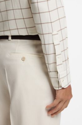 Camisa regular fit de franela de algod&oacute;n a cuadros, Beige claro