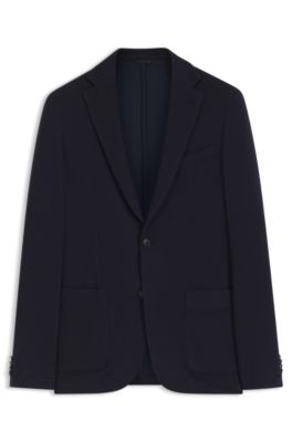 Slim-fit blazer in micro-patterned stretch jersey, Dark Blue