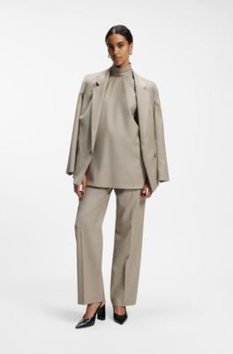 Sleeveless tailored blouse in stretch virgin wool, White