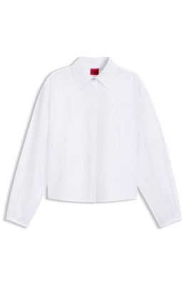 Cropped relaxed-fit blouse in cotton poplin, White