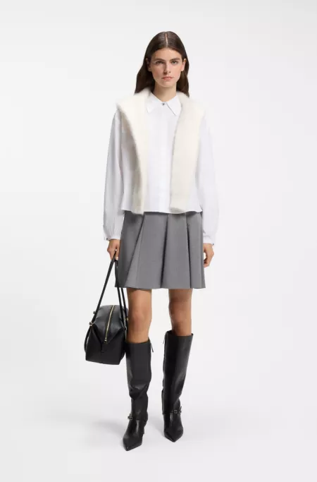 Cropped relaxed-fit blouse in cotton poplin