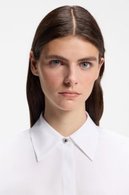 Blusa relaxed fit corta en popel&iacute;n de algod&oacute;n, Blanco