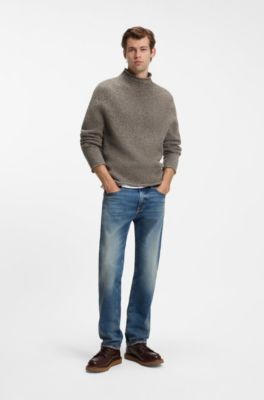 BOSS BY BECKHAM sweater in virgin-wool tweed, Light Brown