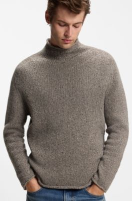 BOSS BY BECKHAM sweater in virgin-wool tweed, Light Brown