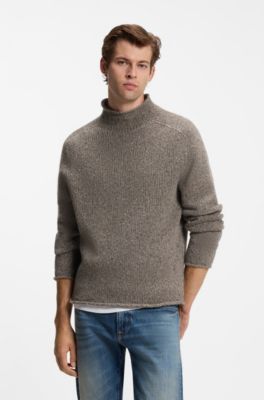 BOSS BY BECKHAM sweater in virgin-wool tweed, Light Brown
