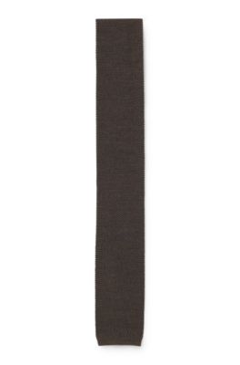 Jacquard-patterned tie in pure wool, Dark Brown