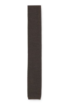 Corbata de lana pura con motivo jacquard, Marr&oacute;n oscuro