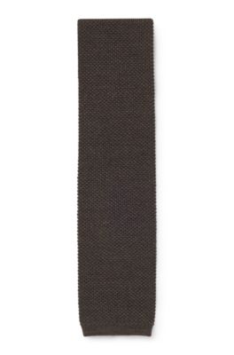 Jacquard-patterned tie in pure wool, Dark Brown