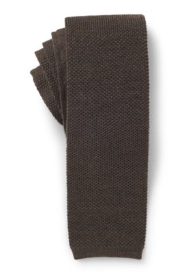 Jacquard-patterned tie in pure wool, Dark Brown