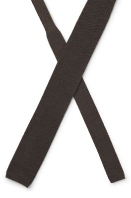 Jacquard-patterned tie in pure wool, Dark Brown