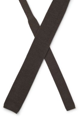 Jacquard-patterned tie in pure wool, Dark Brown