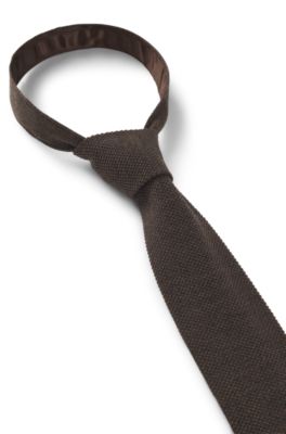 Jacquard-patterned tie in pure wool, Dark Brown