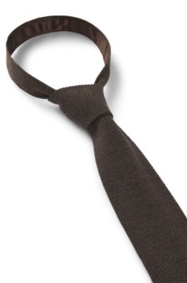 Jacquard-patterned tie in pure wool, Dark Brown