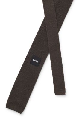 Jacquard-patterned tie in pure wool, Dark Brown