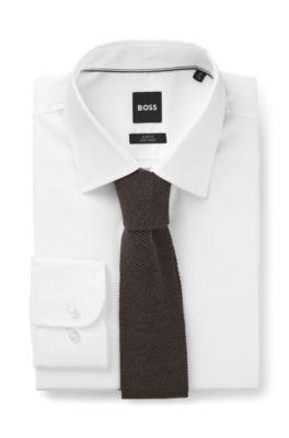 Jacquard-patterned tie in pure wool, Dark Brown