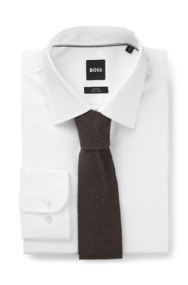 Corbata de lana pura con motivo jacquard, Marr&oacute;n oscuro