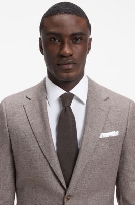 Jacquard-patterned tie in pure wool, Dark Brown