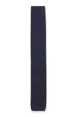 Corbata de lana pura con motivo jacquard, Azul oscuro