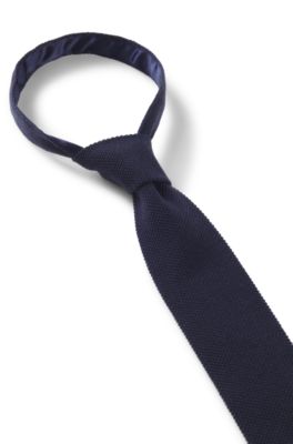 Corbata de lana pura con motivo jacquard, Azul oscuro