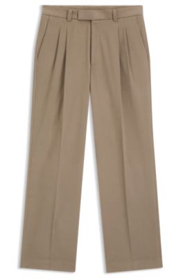 Relaxed-fit dress pants in Italian stretch cotton, Light Brown