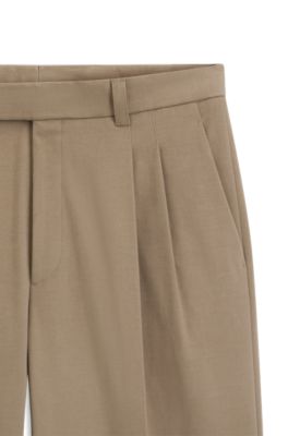 Relaxed-fit dress pants in Italian stretch cotton, Light Brown