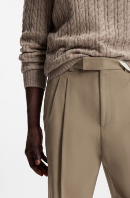 Relaxed-fit dress pants in Italian stretch cotton, Light Brown
