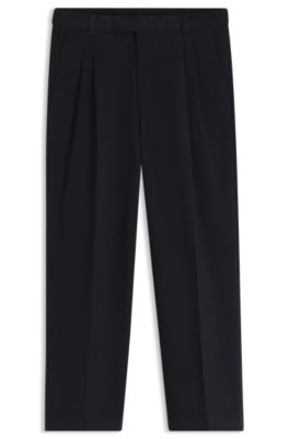 Relaxed-fit dress pants in Italian stretch cotton, Dark Blue