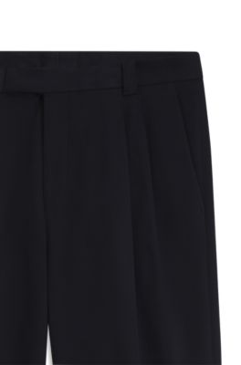 Relaxed-fit dress pants in Italian stretch cotton, Dark Blue