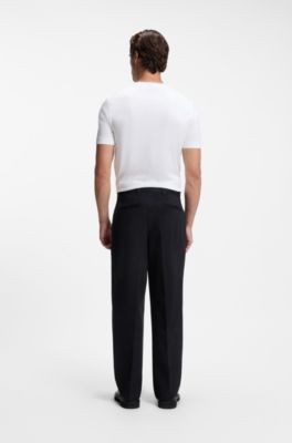 Relaxed-fit dress pants in Italian stretch cotton, Dark Blue