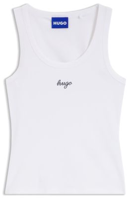 Extra-slim-fit tank top with puff-print logo, White
