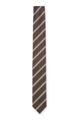 Modern silk-blend tie with a stripe motif, Brown