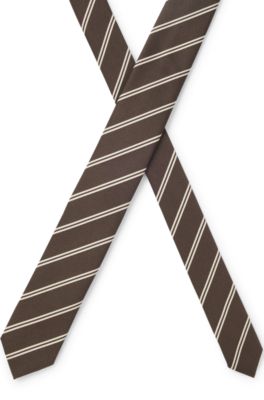 Modern silk-blend tie with a stripe motif, Brown