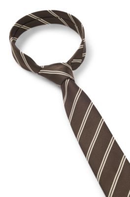 Modern silk-blend tie with a stripe motif, Brown