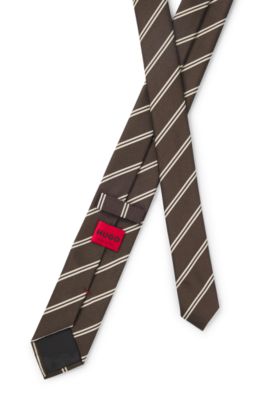 Modern silk-blend tie with a stripe motif, Brown