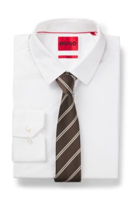 Modern silk-blend tie with a stripe motif, Brown