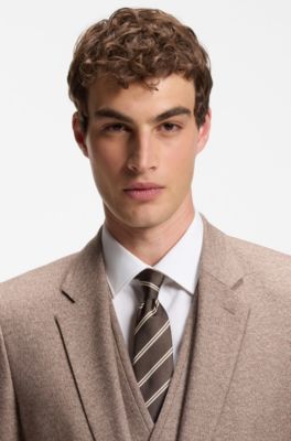 Modern silk-blend tie with a stripe motif, Brown