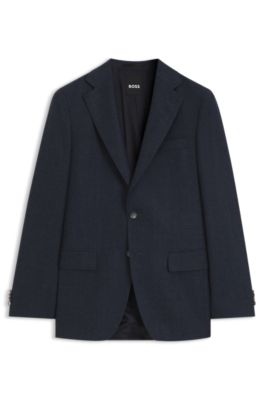 Blazer slim fit estampado de lana virgen italiana, Azul oscuro